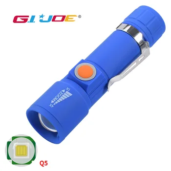 

GIJOE usb rechargeable led flashlight Q5 torch 4 modes zoomable practical handy stainless pen clip back waterproof plastic case
