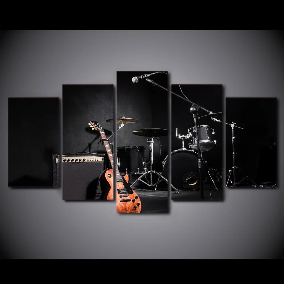 

HD Printed 5 piece canvas painting music guitar drum instruments posters and prints wall art canvas