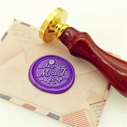 

A)double letter design wedding Invitation Retro antique sealing wax stamp customize logo Personalized image handle