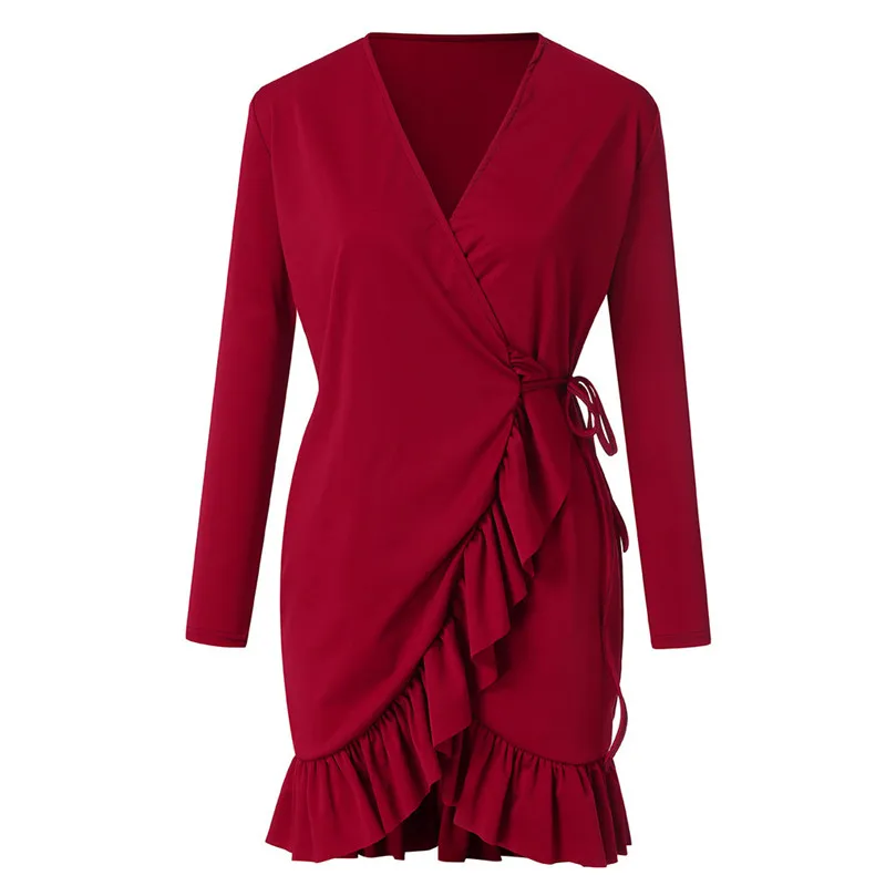 

Women Vintage Dress 2019 New Arrival Summer Long Sleeve Deep V-Neck Sexy A-Line Mini Party Dress Vestidos Club Dress jurken 4FN