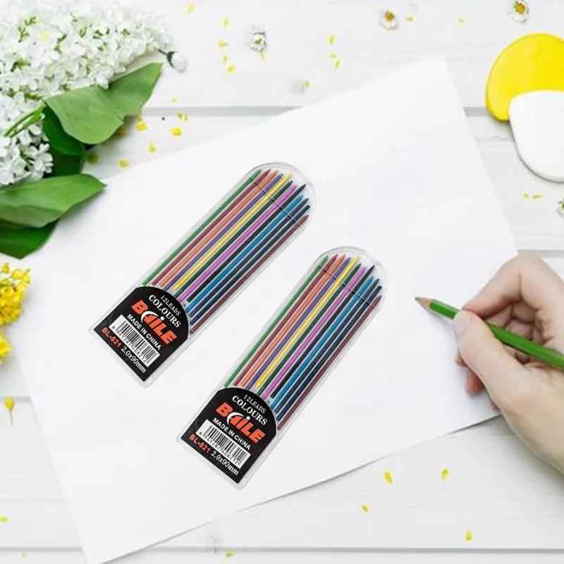 

12 Pcs/pack 2B 2mm 12 Color Mechanical Pencil Lead Art Sketch Drawing Color Lead School Office Supplies