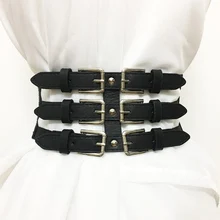 Горячая мода металлический штырь с пряжкой широкий пояс Для женщин регулируемый три ряда эластичный пояс для Для женщин аксессуар