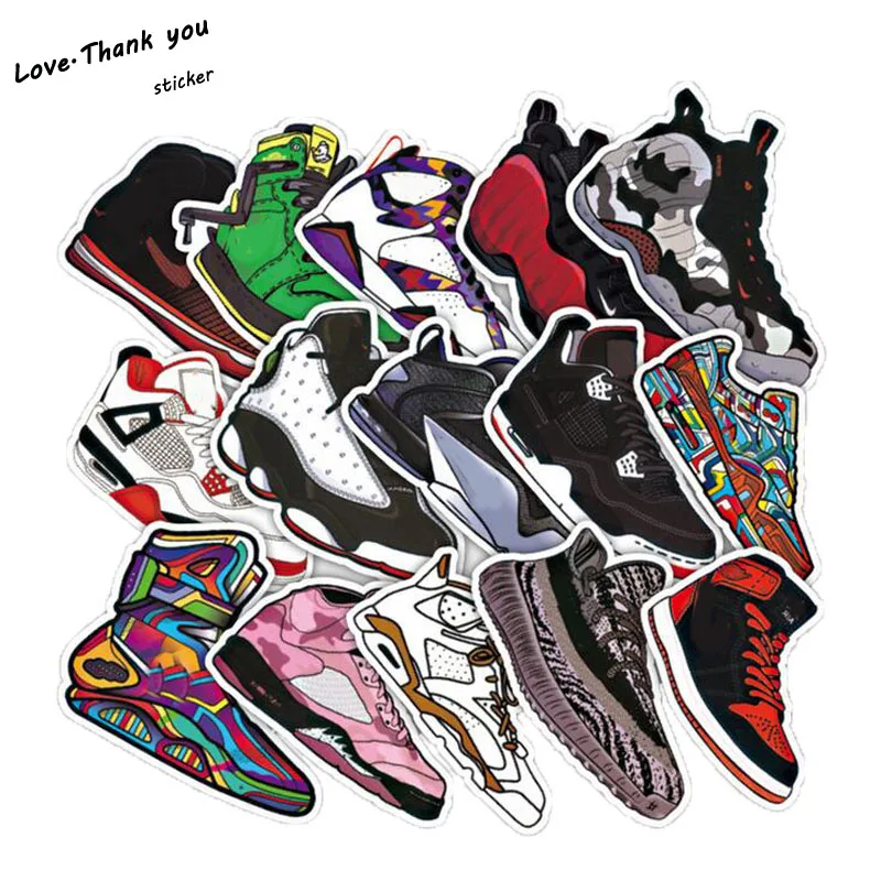 50pcs/lot Basketball Sneakers Sticker Waterproof Stickers For Wall Fridge Travel Suitcase Bike Sliding Plate Car Styling Sticker