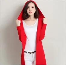 2016 Autumn Winter Latest Fashion Women Knitting Cardigan Coat Loose Big yards Pure color Hooded Medium