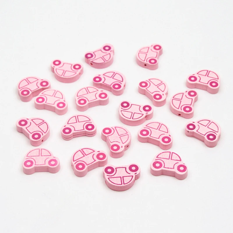 

25pcs/lot 25x18mm Natural Wooden Beads Lovely Pink Car Styles Spacer Wood Beads For Jewelry Baby DIY Crafts Kids Toys Making