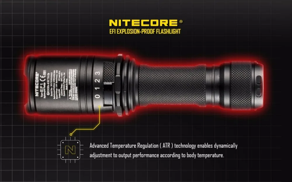 NITECORE EF1 взрывоустойчивый фонарик использование 1*18650 и 2* CR123 с помощью одной руки регулировки яркости+ 3500 мА/ч, 18650 Батарея+ зарядное устройство