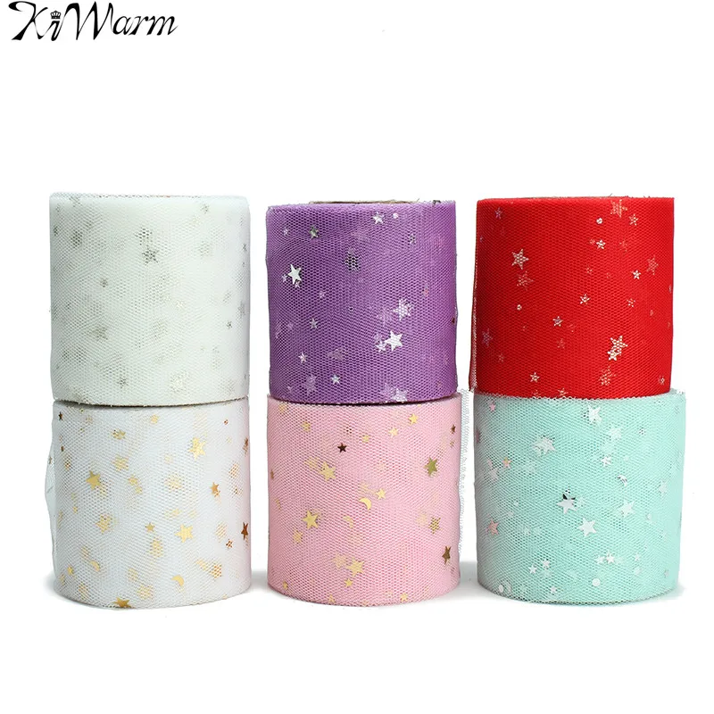 

KiWarm 25 Yards/Lot 7cm Star Confetti Glitter Tulle Mesh Roll Spool Tutu Soft Sequin Tulle DIY Wedding Birthday Decoration