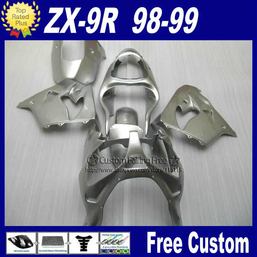

Silver ABS plastic custom bodyworks for Kawasaki fairings1998 1999 ZX9R Ninja zx9r 98 99 body parts aftermarket+7Gifts