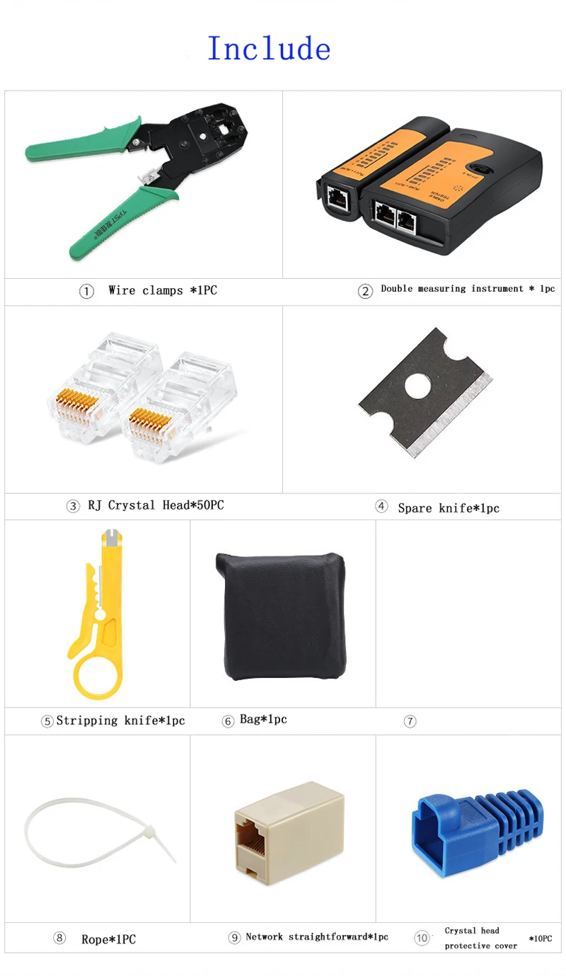NOYAFA набор зажимов для проводов обжимные плоскогубцы сетчатый зажим+ инструмент для тестирования кабеля+ сетевая кристаллическая головка+ инструмент для снятия изоляции
