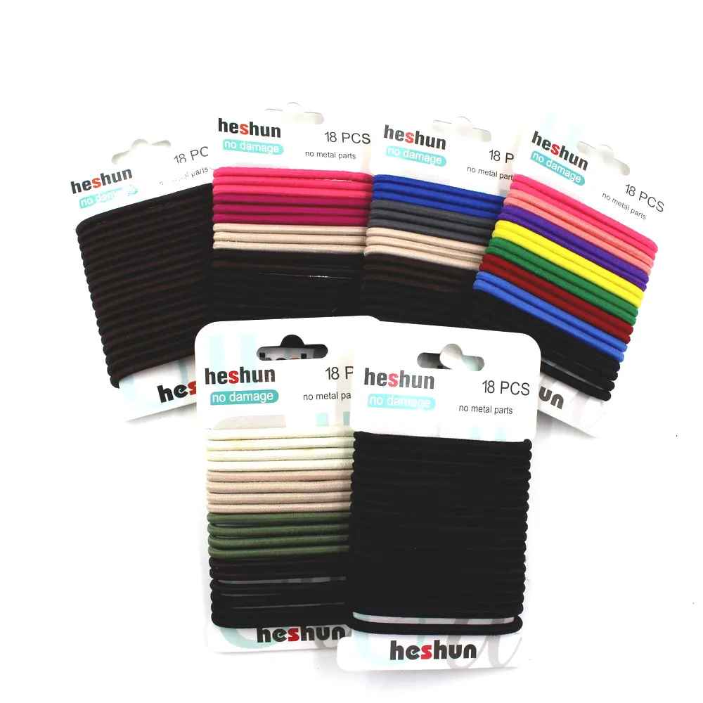 18Pcs/Card Basic Black High Elastic Rubber Hair Bands Tie Set For Women Girl Colourful Ponytail Holder Rope Hair Accessories