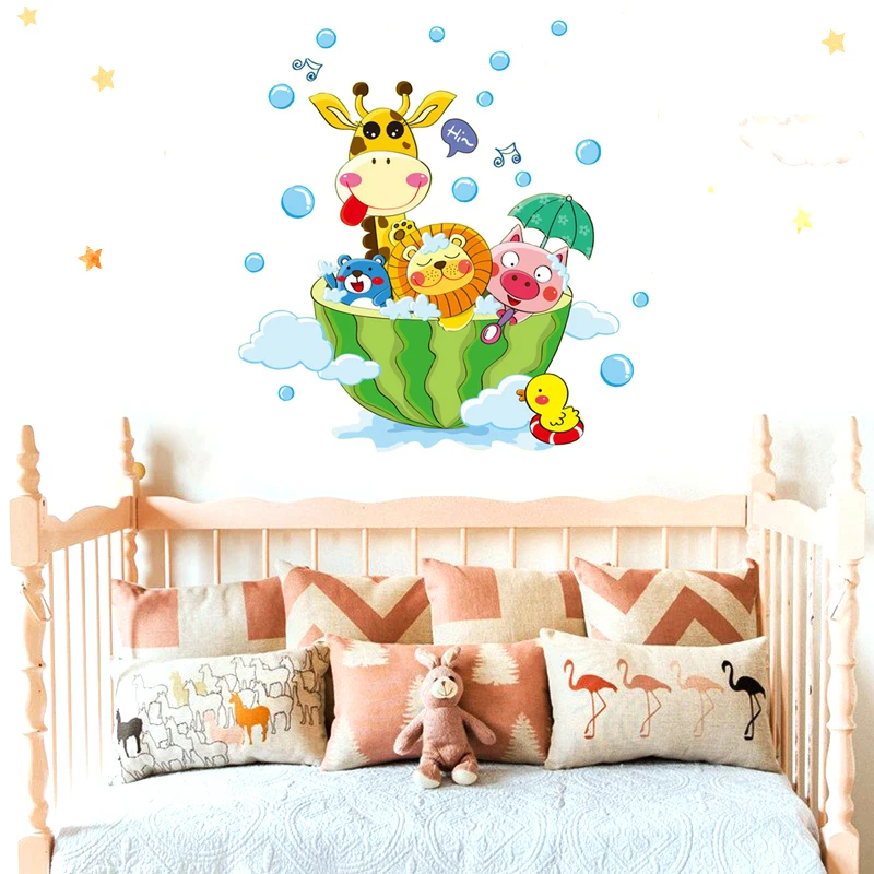 

Cute Animals in the Bath Shower Wall Stickers Bathroom Bubbles Stickers for Kids Room Art Decals Decor Baby Room Home Decoration