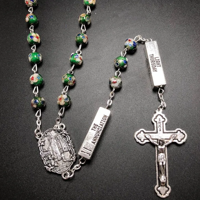 Cloisonne vintage style jewelry green beads choker necklace