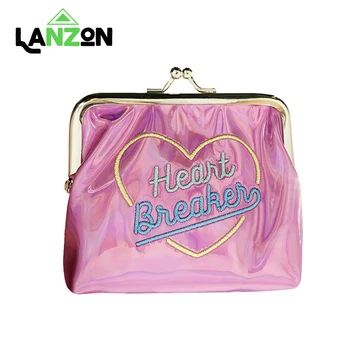 

Lanzon Harajuku Girl Laser Mini Shell Wallet Hologram Embroidery Short Coin Purse Women Shining Clutch Card Holder Money Bag
