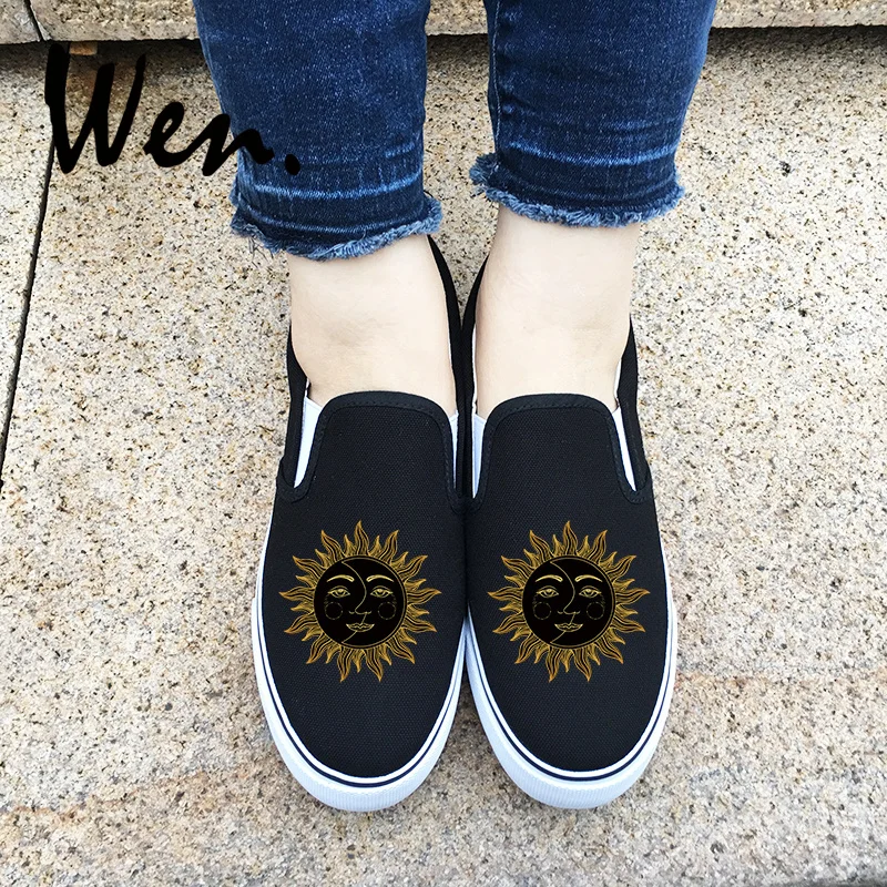 

Wen Design Sun Moon Face Pattern Slip On Shoes for Man Woman Original White Black Canvas Sneakers Mens Womens Gifts Plimsolls