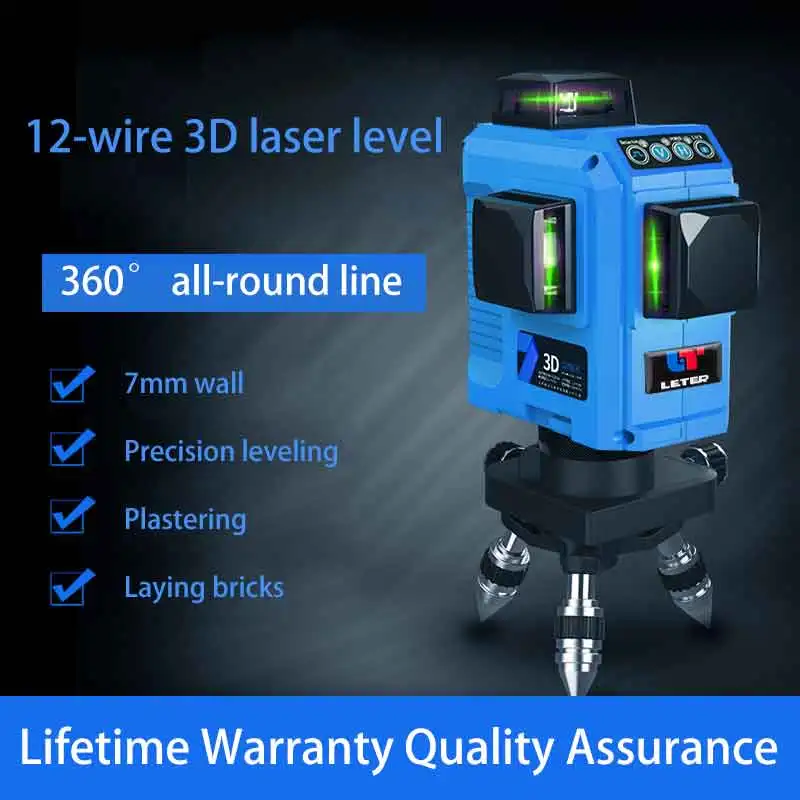 Nivel 12 líneas 3D 360 grados línea láser nivelación Línea Verde ajuste preciso en el nivel de láser al aire libre - 1