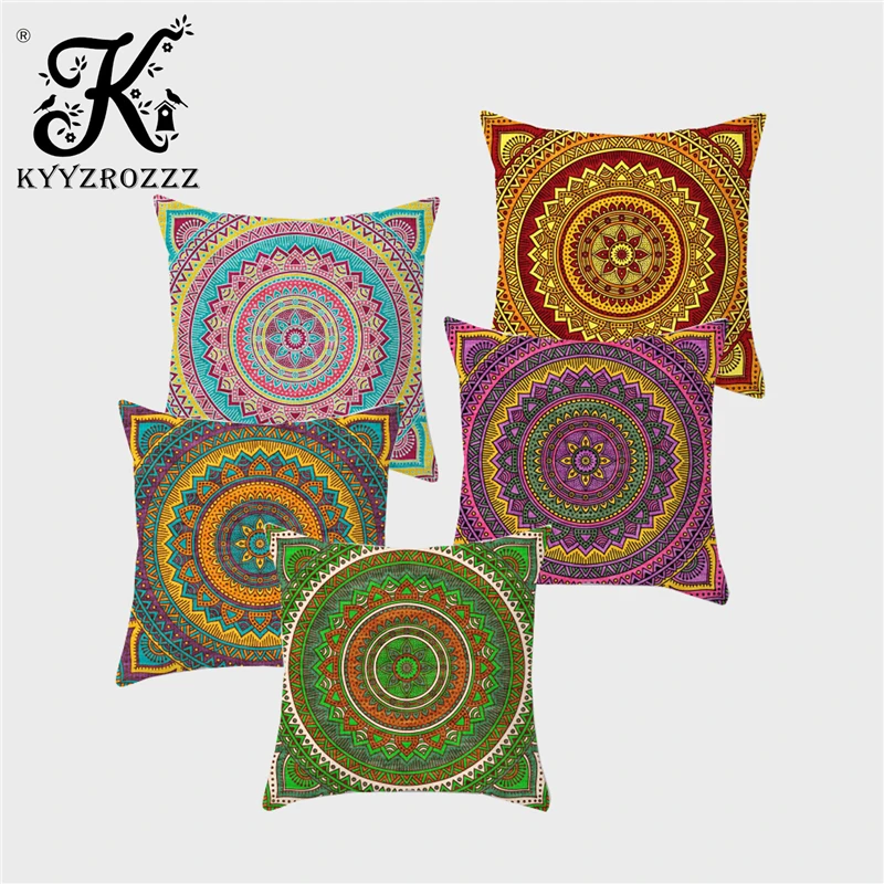 

Bohemian Geometric Polyester Cushion Cover with Mandalas Pattern Printing Home Decoration Sofa Car Pillow Cover Almofada