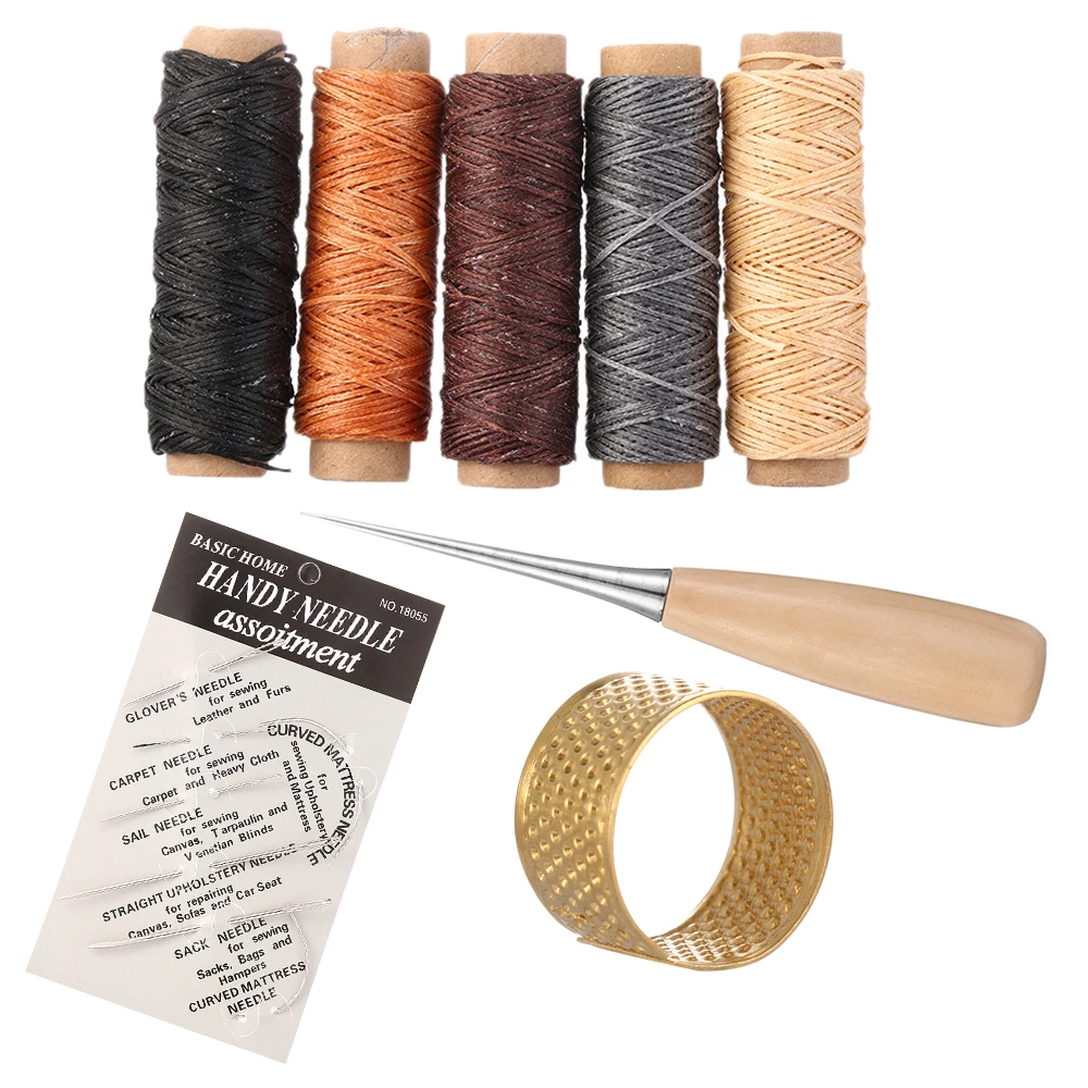 14pcs/set Leather Craft Waxed Thread Cord Sewing Needles Leather