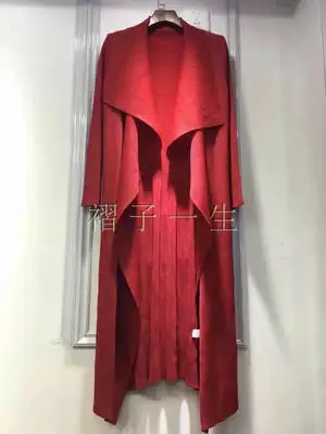 Красный Miyake fold, воротник-стойка, однотонный, длинный рукав, отложной воротник, Длинная ветровка - Цвет: Красный