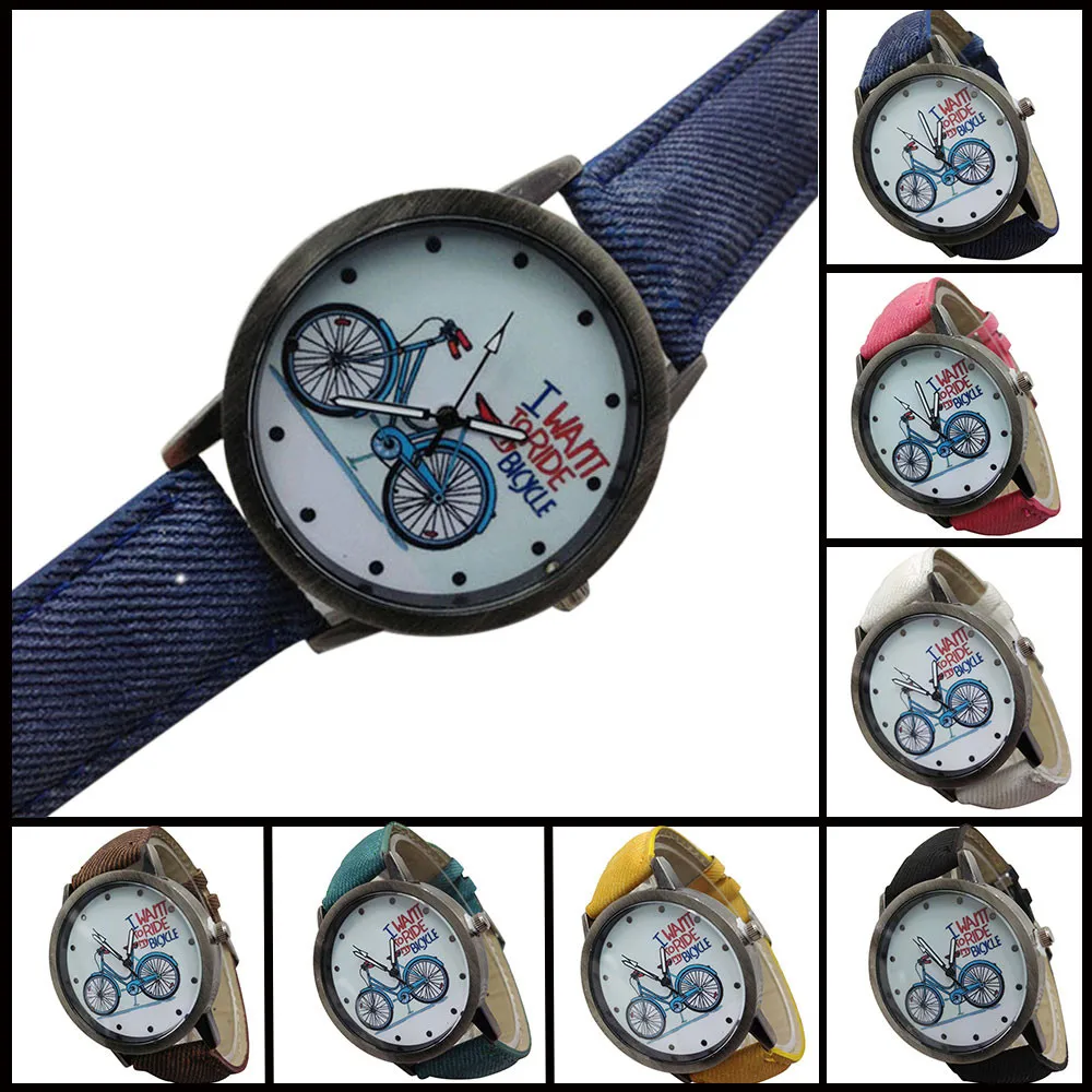 Винтажные часы из джинсовой ткани для велосипедов, мужские кварцевые наручные часы с большим циферблатом, женские студенческие парные настольные часы