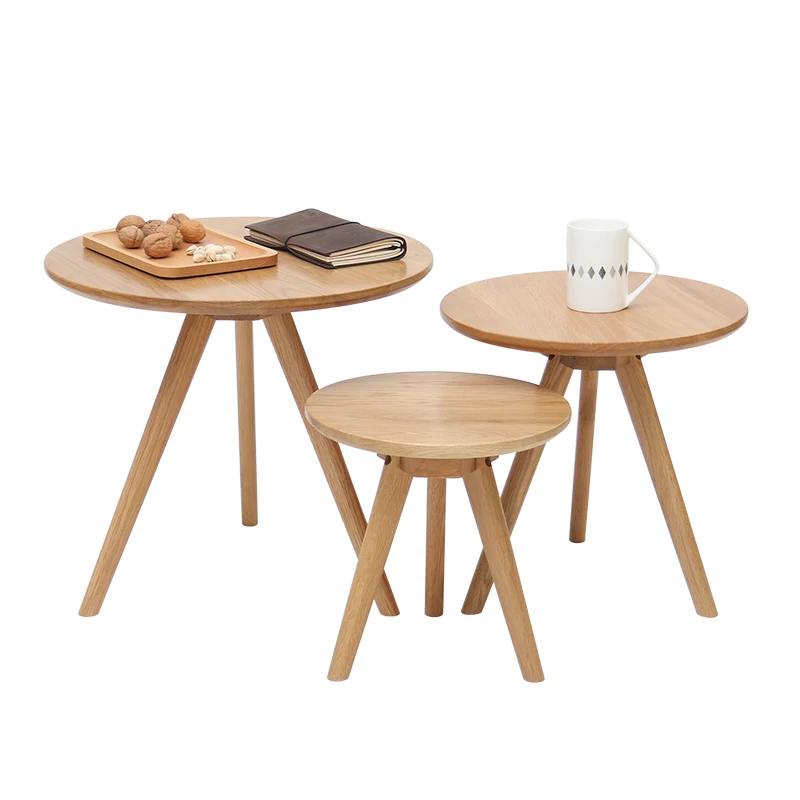 Small round table coffee table combination solid wood round minimalist side table living room log sofa side tea table