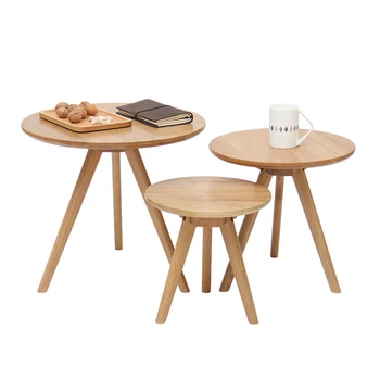 Small round table coffee table combination solid wood round minimalist side table living room log sofa side tea table renmen side table walnut