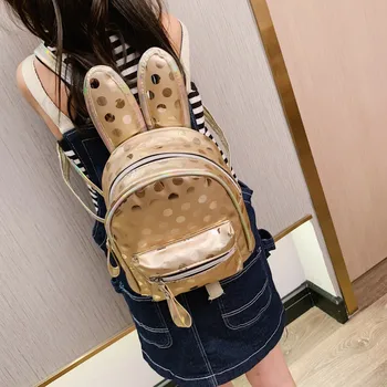 

Women Backpack School Female Children Backpack Casual Bag Cartoon Rabbit Ear Bag Wave Point Package рюкзак женский#73P