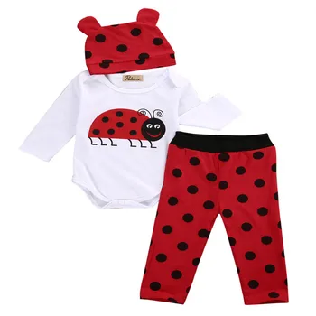 

3 PCS Autumn Newborn kids long sleeve Ladybugs Gorillas set Baby Boy Girl Rompers Top Striped Leggings Pants Outfits Clothes Set