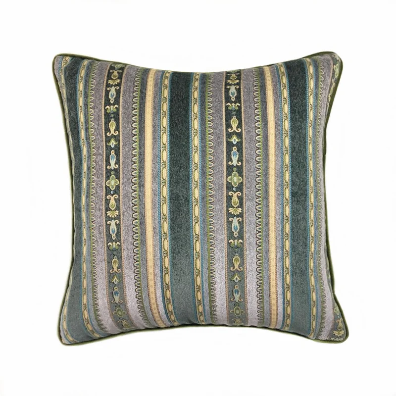 

Deluxe Soft Rayon Chenille Stripe Green Blue Throw Cushion Cover Sofa Square Decorative Home Pillow Case 45 x 45cm Sell by piece