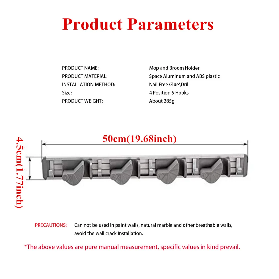 Держатель для швабра и метла, 4 зажима, 5 крючков, настенный держатель для ванной комнаты, гаража, полотенец, зонта, ткань для хранения, органайзер, крючок, стойка, черный