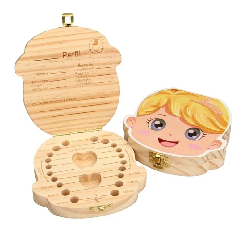 

Milk Teeth Save Child Great Gifts Wood Storage Tooth Small Kids Boy Girl English Storage Boxes Color Paint Tooth Box Organizer