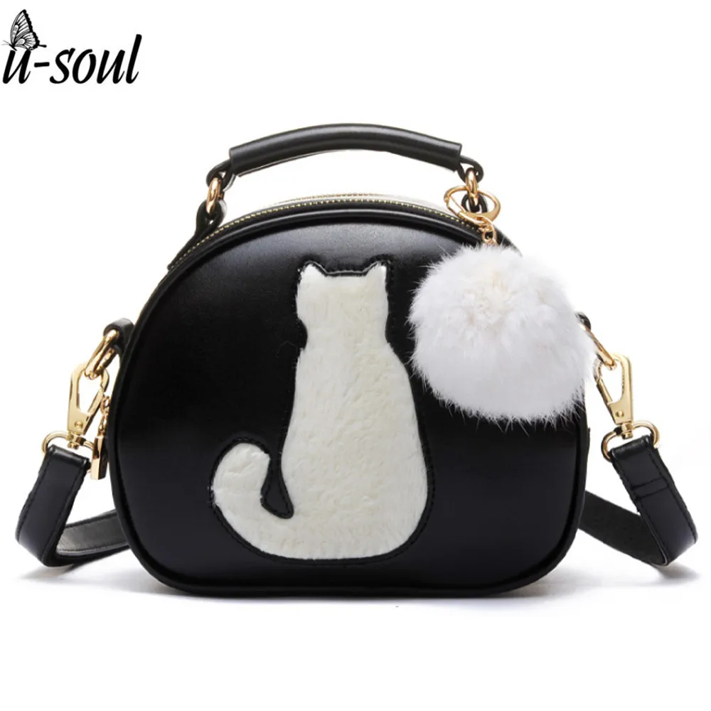 women bag cross body bags ladies handbag crossbody bags leather handbags with fur ball cat women ...