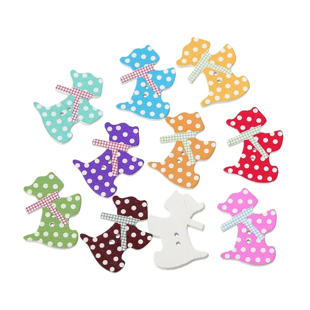 

Wood Sewing Scrapbooking Button Dog Two Holes Dot Pattern 27mm x 21mm,50 PCs new