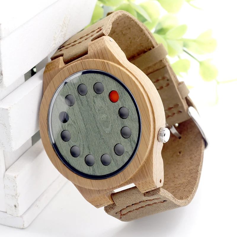 BOBO BIRD Men's Wood Bamboo Wristwatch 12 Holes Design Men Top Brand Wooden Wrist Watches in wood Box
