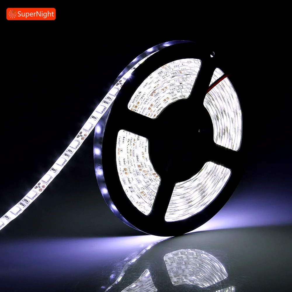 

SuperNight 5050 Cool White LED Strip 5M 60LEDs/m DC 12V Waterproof IP65 Flexible Tape Light Lamp Band for Home Party DIY Decor