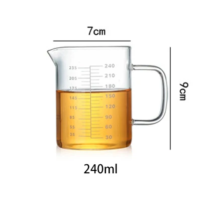 Большой емкости творческий стеклянный мерный стакан круглый прозрачный пищевой боросиликатный бытовой Молоко Кофе напиток рукоятки кружки - Цвет: 240ml-B