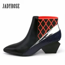 Jady Роза Разноцветные женские ботильоны из настоящей кожи на странном каблуке Острый носок Botas Mujer женские короткие резиновые ботинки martin