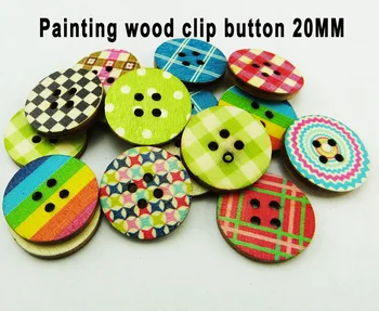 

50PCS 20MM color flake wood clip button brand painting wooden buttons coat boots sewing clothes accessories MCB-031