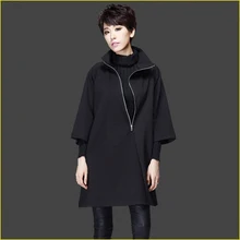 Женская Весенняя мода американский Повседневный три четверти свободная однотонная средняя длинная футболка женская с отложным воротником Черная футболка Топ