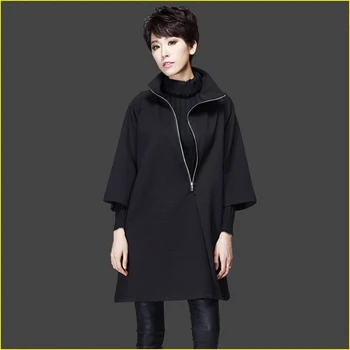 

2017Women Spring Fashion American Casual Three Quarter Loose Solid Middle Long T Shirt Female Turn Down Collar Black T Shirt Top