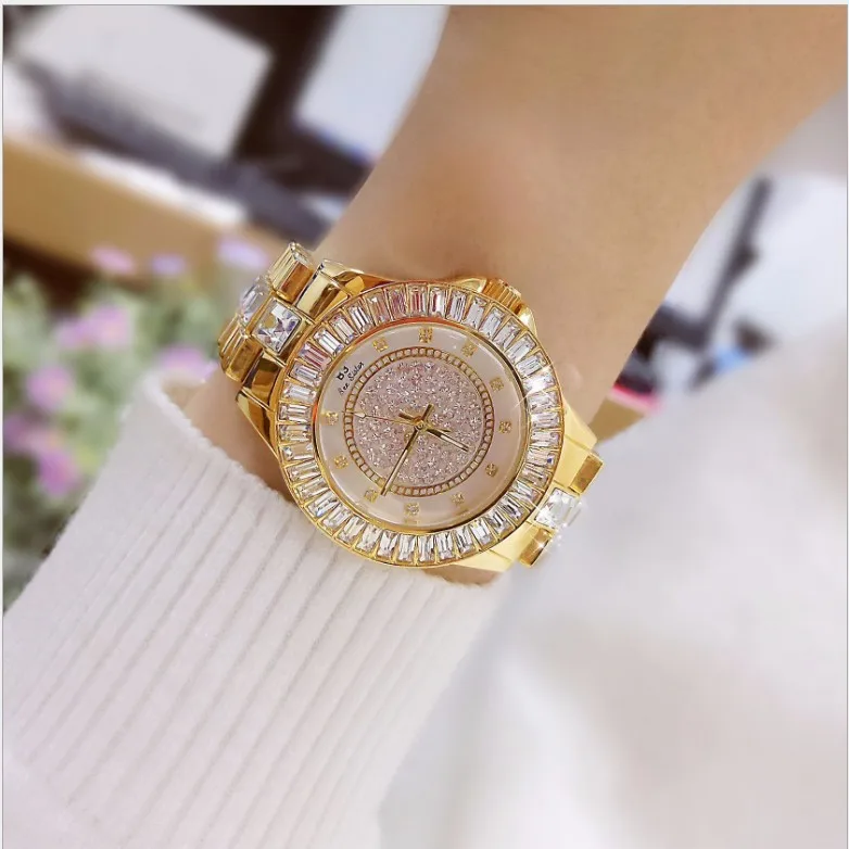 

Women Full Rhinestone Watches luxury brand stainess steel Lady Shining Dress Watch rose Gold Bracelet Wristwatch diamond Watch