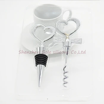 

(400pcs=200set) High Quality Love Heart Corkscrew Wine Bottle Opener + Wine Stopper Wedding Gift Favors Bottle Opener Set