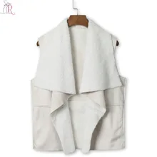 Faux Suede Leather Fleeced Fall Waistcoat 2017 Women Loose Casual Drape Open Front Waterfall Vest Coat