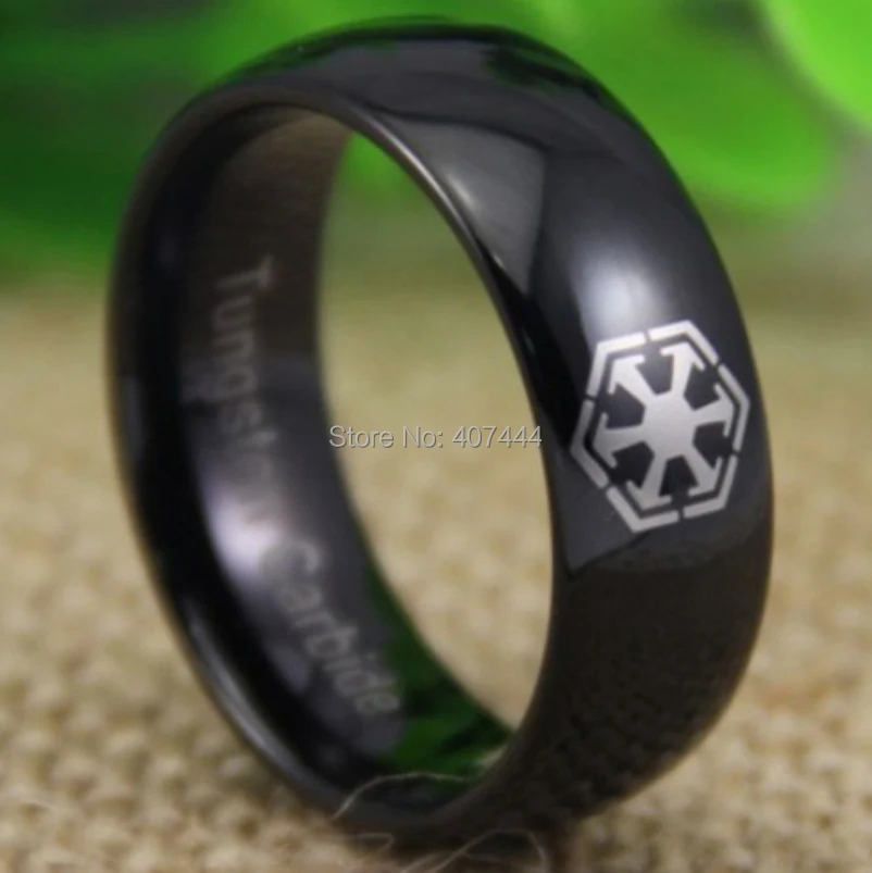 

Free Shipping YGK JEWELRY Hot Sales 8MM Comfort Fit Star Wars SITH Design Black Dome Men's Tungsten Wedding Ring