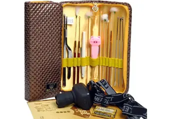 

15pcs Professional Ear Cleaner Care Tool Cheap Flashlight Ear Spoon Wax Pick Kit with head lamp free shipping