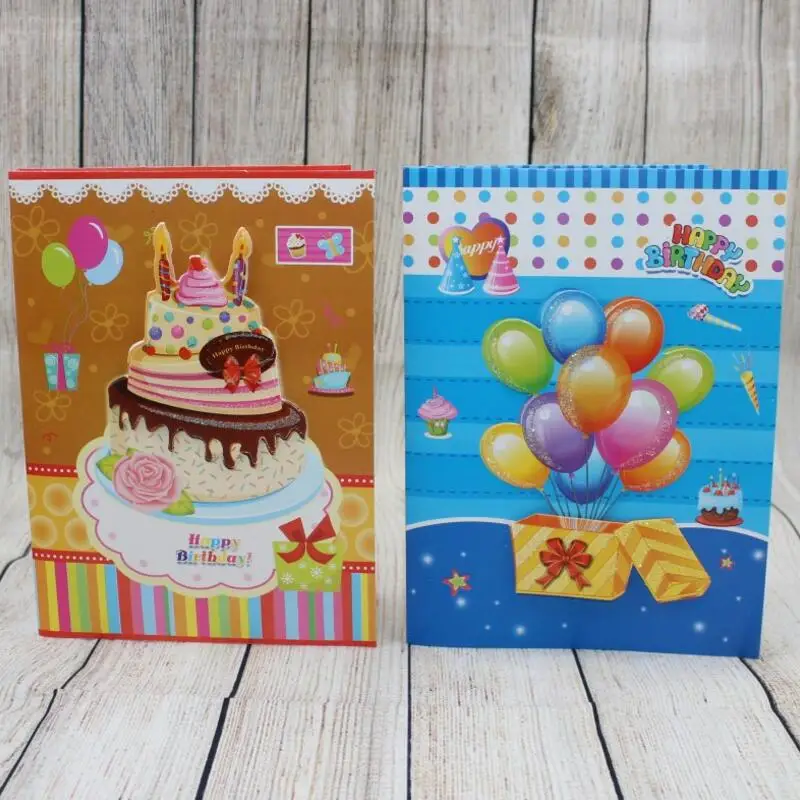

10pcs/lot Three-dimensional cake Pattern Happy Birthday Music Paper Greeting Card Tri-fold Page Wish Card