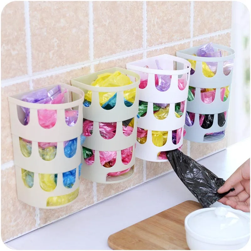 1PCS Shopping Grocery Bag Dispenser Rack Plastic Bag Storage Wall Mount