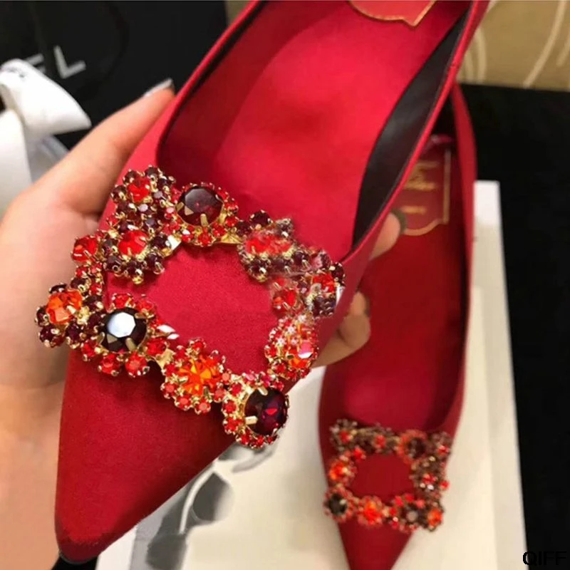 Shoe Clip Chinese Red Rhinestone Glitter Exquisite Luxury Floral