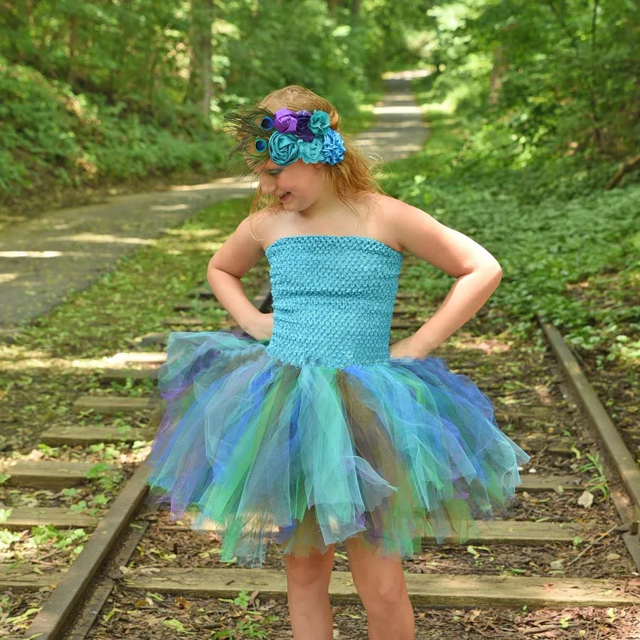 Keenomommy Peacock Feather Tutu Dress For Girls Turquoise Birthday Halloween Costume Kids Pageant Vestidos Baby Photo Props (12)