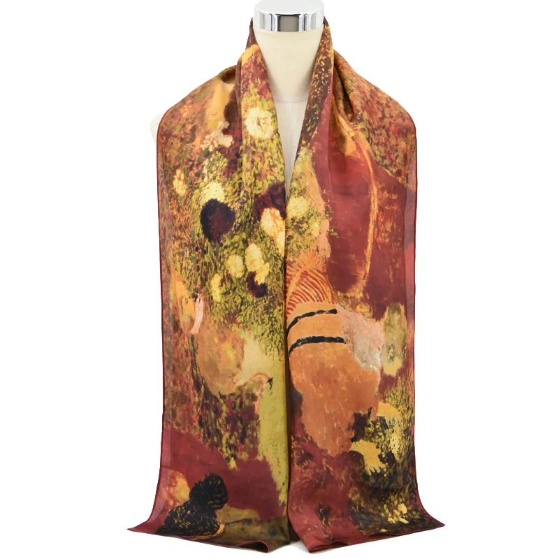 Роскошный бренд шелковый шарф для женщин Ван Гог знаменитая картина маслом Художественная мода шаль дизайнер хиджаб шарфы женские 160*40 см