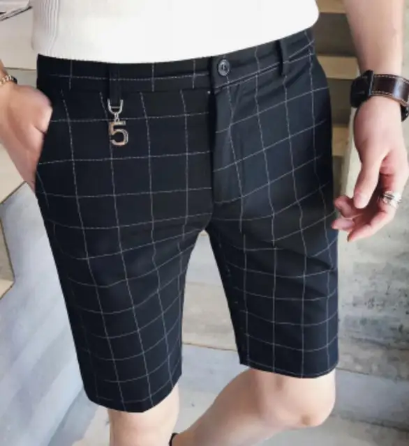 Plaid Shorts Mens Dress Suit Shorts Formal Social Short Masculino Slim ...